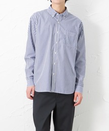 NAVY | SOLOTEX(R)使用 リネン混ストライプ 長袖 ボタンダウンシャツ(シャツ/ブラウス)