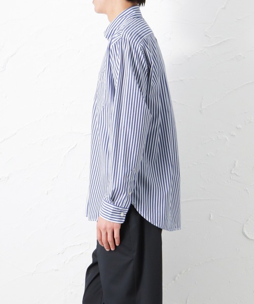 NAVY（ネイビー）の「SOLOTEX(R)使用 リネン混ストライプ 長袖 ボタンダウンシャツ（シャツ/ブラウス・メンズ・ブルー/ネイビー・M/XL/S/L）」の5枚目の写真