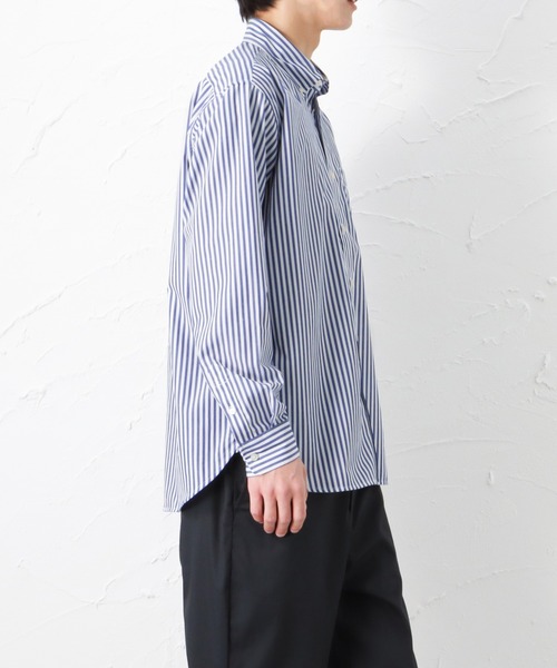 NAVY（ネイビー）の「SOLOTEX(R)使用 リネン混ストライプ 長袖 ボタンダウンシャツ（シャツ/ブラウス・メンズ・ブルー/ネイビー・M/XL/S/L）」の6枚目の写真