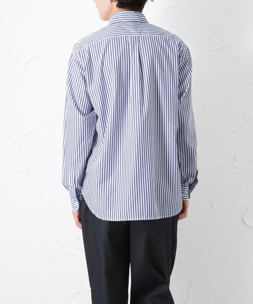NAVY（ネイビー）の「SOLOTEX(R)使用 リネン混ストライプ 長袖 ボタンダウンシャツ（シャツ/ブラウス・メンズ・ブルー/ネイビー・M/XL/S/L）」の7枚目の写真