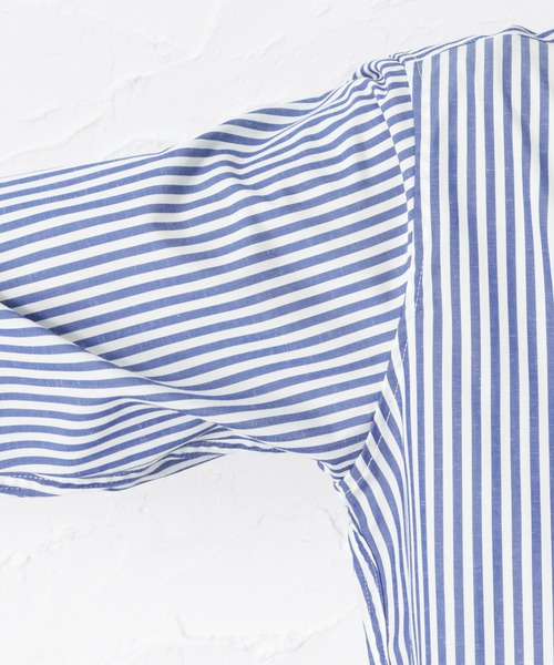 NAVY（ネイビー）の「SOLOTEX(R)使用 リネン混ストライプ 長袖 ボタンダウンシャツ（シャツ/ブラウス・メンズ・ブルー/ネイビー・M/XL/S/L）」の9枚目の写真