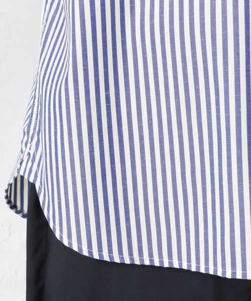 NAVY（ネイビー）の「SOLOTEX(R)使用 リネン混ストライプ 長袖 ボタンダウンシャツ（シャツ/ブラウス・メンズ・ブルー/ネイビー・M/XL/S/L）」の11枚目の写真