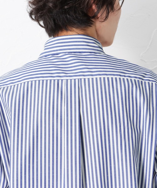 NAVY（ネイビー）の「SOLOTEX(R)使用 リネン混ストライプ 長袖 ボタンダウンシャツ（シャツ/ブラウス・メンズ・ブルー/ネイビー・M/XL/S/L）」の14枚目の写真