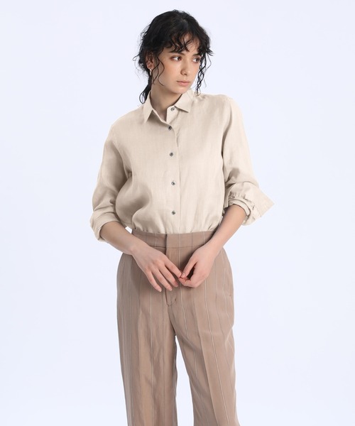 INED（イネド）の「【NORTHERN LINEN】レギュラーカラーリネンシャツ（シャツ/ブラウス・レディース・ブラック/ベージュ/オフホワイト/カーキ/サックスブルー/イエロー・11号/9号/7号）」の4枚目の写真