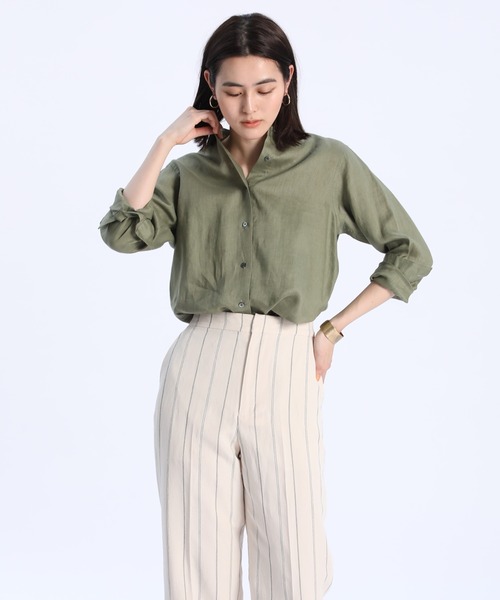INED（イネド）の「【NORTHERN LINEN】レギュラーカラーリネンシャツ（シャツ/ブラウス・レディース・ブラック/ベージュ/オフホワイト/カーキ/サックスブルー/イエロー・11号/9号/7号）」の5枚目の写真