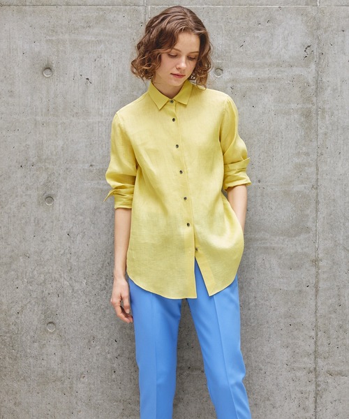 INED（イネド）の「【NORTHERN LINEN】レギュラーカラーリネンシャツ（シャツ/ブラウス・レディース・ブラック/ベージュ/オフホワイト/カーキ/サックスブルー/イエロー・11号/9号/7号）」の6枚目の写真