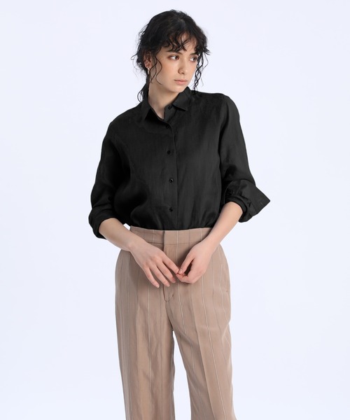 INED（イネド）の「【NORTHERN LINEN】レギュラーカラーリネンシャツ（シャツ/ブラウス・レディース・ブラック/ベージュ/オフホワイト/カーキ/サックスブルー/イエロー・11号/9号/7号）」の3枚目の写真