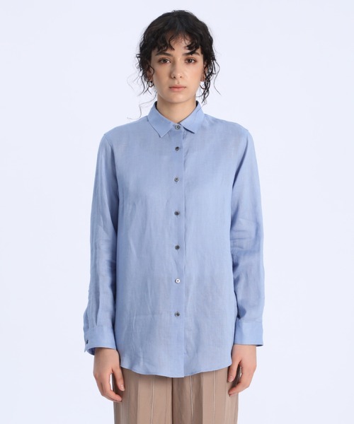 INED（イネド）の「【NORTHERN LINEN】レギュラーカラーリネンシャツ（シャツ/ブラウス・レディース・ブラック/ベージュ/オフホワイト/カーキ/サックスブルー/イエロー・11号/9号/7号）」の7枚目の写真