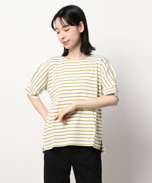 BELLUNA(ベルーナ)の「綿100%袖デザインプルオーバー(Tシャツ/カットソー・レディース・ブラック/ホワイト×ネイビー/ホワイト×ライム/コーラル・MEDIUM/LARGE/X-LARGE)」の11枚目の写真