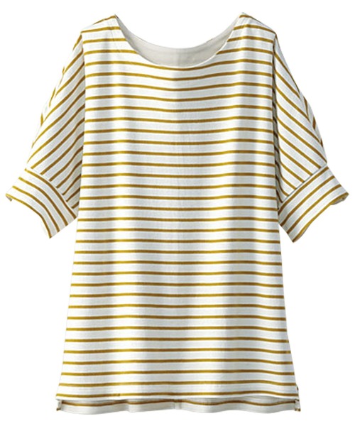 BELLUNA(ベルーナ)の「綿100%袖デザインプルオーバー(Tシャツ/カットソー・レディース・ブラック/ホワイト×ネイビー/ホワイト×ライム/コーラル・MEDIUM/LARGE/X-LARGE)」の5枚目の写真