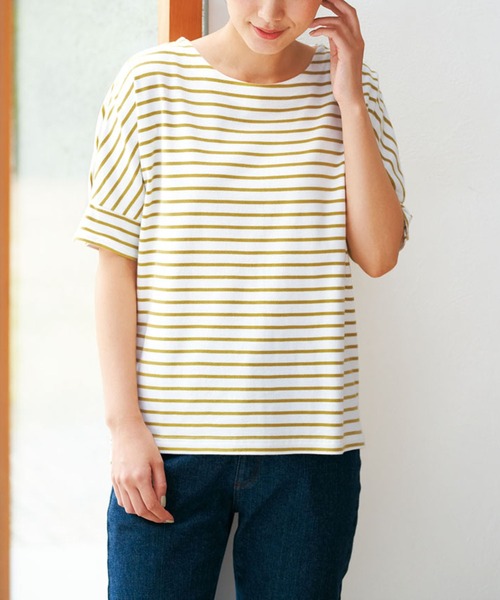 BELLUNA(ベルーナ)の「綿100%袖デザインプルオーバー(Tシャツ/カットソー・レディース・ブラック/ホワイト×ネイビー/ホワイト×ライム/コーラル・MEDIUM/LARGE/X-LARGE)」の7枚目の写真