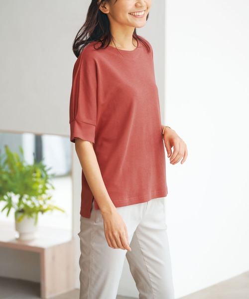 BELLUNA(ベルーナ)の「綿100%袖デザインプルオーバー(Tシャツ/カットソー・レディース・ブラック/ホワイト×ネイビー/ホワイト×ライム/コーラル・MEDIUM/LARGE/X-LARGE)」の8枚目の写真
