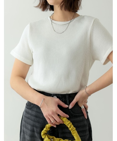 Re:EDIT（リエディ）の「[日本製][小さいサイズ有]ワッフルコットンコンパクトTシャツ（Tシャツ/カットソー・レディース・ホワイト/チャコールグレー/ブラック/カーキ・SMALL/MEDIUM/LARGE/X-SMALL）」の2枚目の写真
