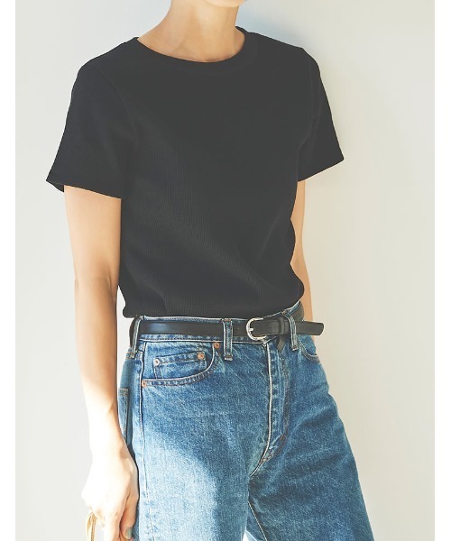 Re:EDIT（リエディ）の「[日本製][小さいサイズ有]ワッフルコットンコンパクトTシャツ（Tシャツ/カットソー・レディース・ホワイト/チャコールグレー/ブラック/カーキ・SMALL/MEDIUM/LARGE/X-SMALL）」の10枚目の写真