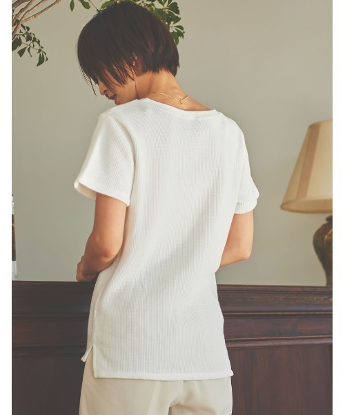 Re:EDIT（リエディ）の「[日本製][小さいサイズ有]ワッフルコットンコンパクトTシャツ（Tシャツ/カットソー・レディース・ホワイト/チャコールグレー/ブラック/カーキ・SMALL/MEDIUM/LARGE/X-SMALL）」の16枚目の写真