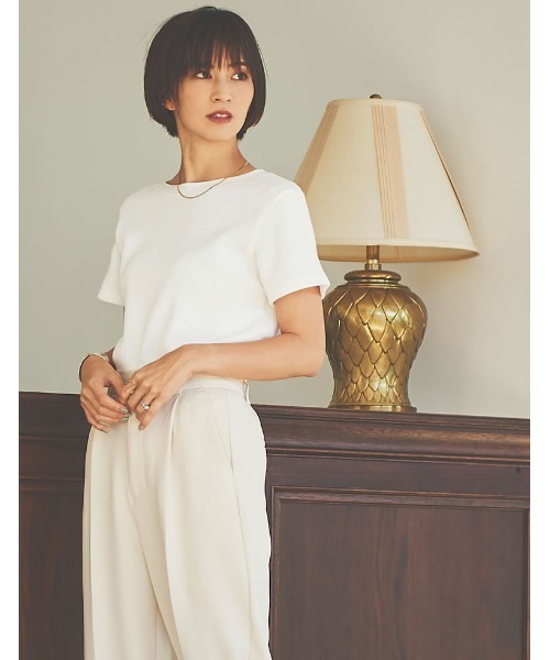 Re:EDIT（リエディ）の「[日本製][小さいサイズ有]ワッフルコットンコンパクトTシャツ（Tシャツ/カットソー・レディース・ホワイト/チャコールグレー/ブラック/カーキ・SMALL/MEDIUM/LARGE/X-SMALL）」の17枚目の写真