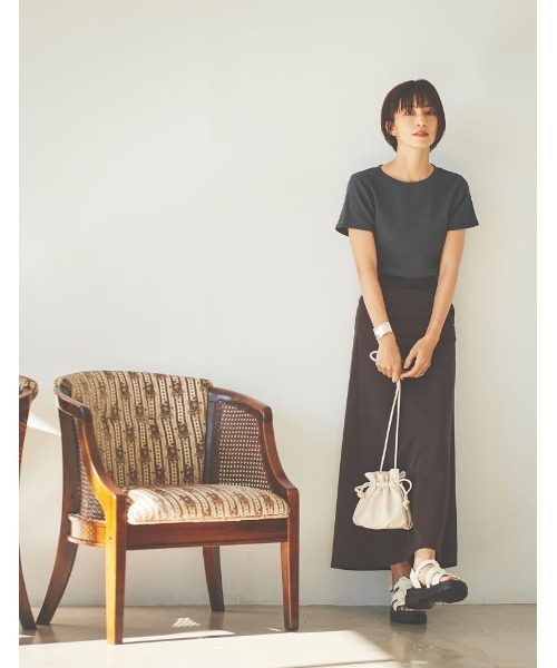 Re:EDIT（リエディ）の「[日本製][小さいサイズ有]ワッフルコットンコンパクトTシャツ（Tシャツ/カットソー・レディース・ホワイト/チャコールグレー/ブラック/カーキ・SMALL/MEDIUM/LARGE/X-SMALL）」の18枚目の写真