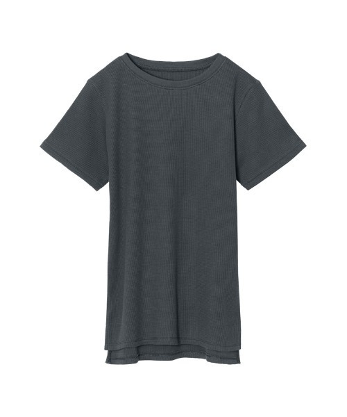 Re:EDIT（リエディ）の「[日本製][小さいサイズ有]ワッフルコットンコンパクトTシャツ（Tシャツ/カットソー・レディース・ホワイト/チャコールグレー/ブラック/カーキ・SMALL/MEDIUM/LARGE/X-SMALL）」の7枚目の写真