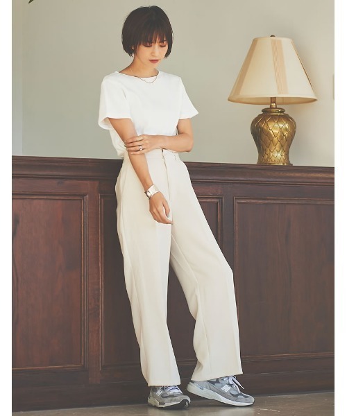 Re:EDIT（リエディ）の「[日本製][小さいサイズ有]ワッフルコットンコンパクトTシャツ（Tシャツ/カットソー・レディース・ホワイト/チャコールグレー/ブラック/カーキ・SMALL/MEDIUM/LARGE/X-SMALL）」の14枚目の写真