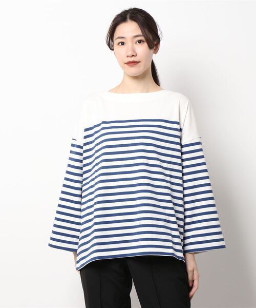 Samansa Mos2(サマンサ モスモス)の「パネルボーダーバスクカットソー(Tシャツ/カットソー・レディース・オフホワイト/ブルー/ブラック/グリーン/ベージュ/ピンク・フリ-)」の5枚目の写真