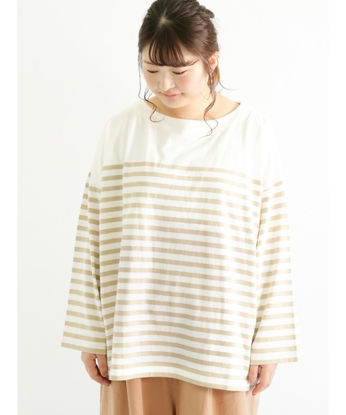 Samansa Mos2(サマンサ モスモス)の「パネルボーダーバスクカットソー(Tシャツ/カットソー・レディース・オフホワイト/ブルー/ブラック/グリーン/ベージュ/ピンク・フリ-)」の3枚目の写真