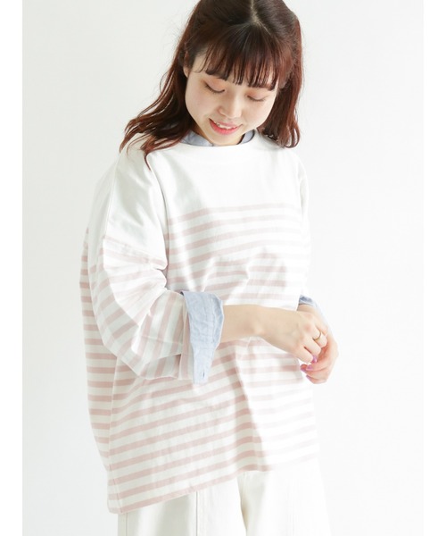 Samansa Mos2(サマンサ モスモス)の「パネルボーダーバスクカットソー(Tシャツ/カットソー・レディース・オフホワイト/ブルー/ブラック/グリーン/ベージュ/ピンク・フリ-)」の6枚目の写真