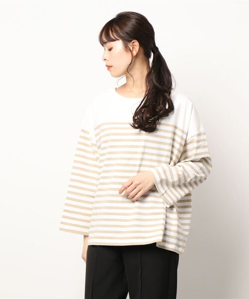 Samansa Mos2(サマンサ モスモス)の「パネルボーダーバスクカットソー(Tシャツ/カットソー・レディース・オフホワイト/ブルー/ブラック/グリーン/ベージュ/ピンク・フリ-)」の16枚目の写真