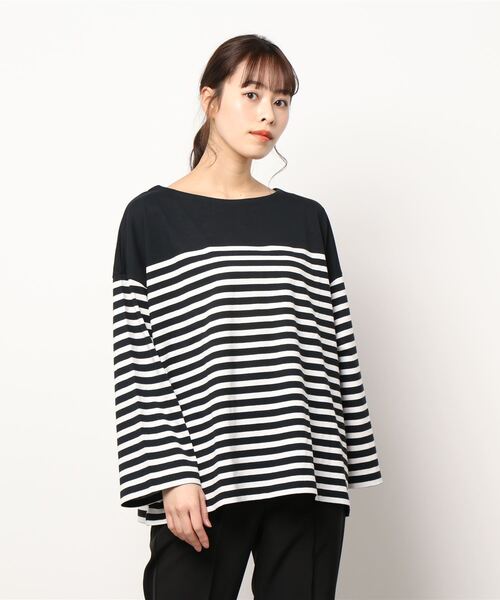 Samansa Mos2(サマンサ モスモス)の「パネルボーダーバスクカットソー(Tシャツ/カットソー・レディース・オフホワイト/ブルー/ブラック/グリーン/ベージュ/ピンク・フリ-)」の18枚目の写真