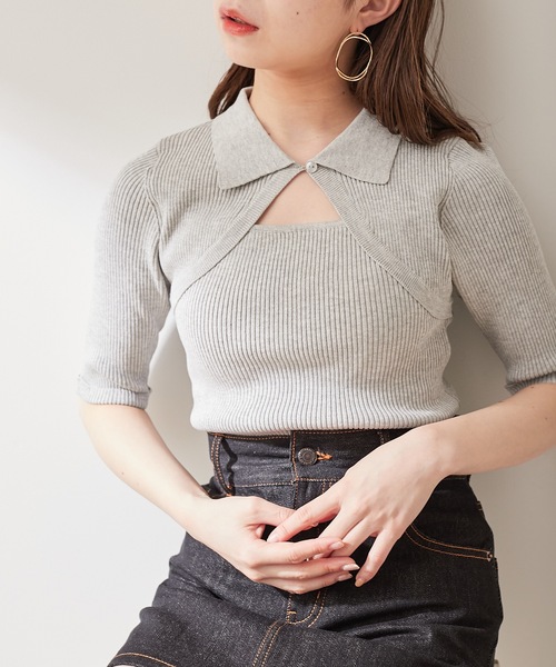 エリコ321 5分袖前開き衿リブニット（ニット/セーター）｜Chico（チコ）の