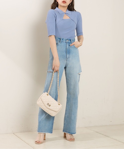 5分袖前開き衿リブニット（ニット/セーター）｜Chico（チコ）の