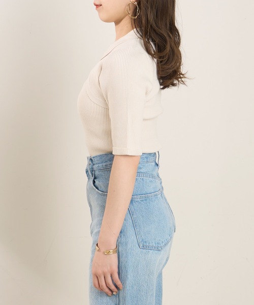 5分袖前開き衿リブニット（ニット/セーター）｜Chico（チコ）の