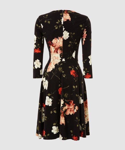 Erdem(アーデム)の「3/4 LENGTH SLV DRS W/ CREW NECK & FLARED SKIRT(ワンピース・レディース・ブラック×ピンク・6/8)」の2枚目の写真