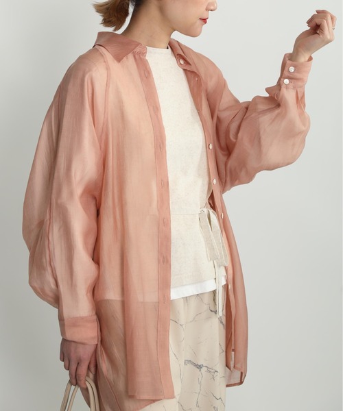 PICCIN（ピッチン）の「ラグランシアーシャツ（シャツ/ブラウス・レディース・モカ/ネイビー/サーモンピンク・M）」の3枚目の写真