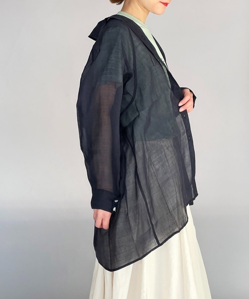 PICCIN（ピッチン）の「ラグランシアーシャツ（シャツ/ブラウス・レディース・モカ/ネイビー/サーモンピンク・M）」の15枚目の写真