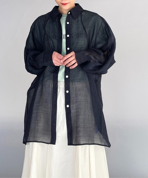 PICCIN（ピッチン）の「ラグランシアーシャツ（シャツ/ブラウス・レディース・モカ/ネイビー/サーモンピンク・M）」の18枚目の写真