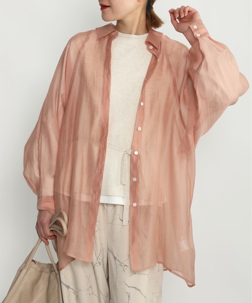 PICCIN（ピッチン）の「ラグランシアーシャツ（シャツ/ブラウス・レディース・モカ/ネイビー/サーモンピンク・M）」の6枚目の写真