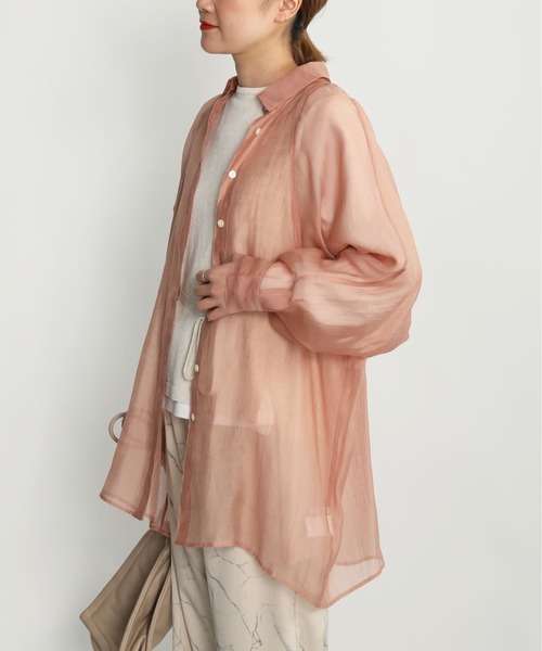 PICCIN（ピッチン）の「ラグランシアーシャツ（シャツ/ブラウス・レディース・モカ/ネイビー/サーモンピンク・M）」の5枚目の写真