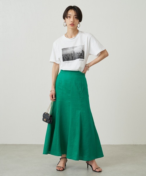 美品　ラウンジドレス　リネンマーメイドスカート Loungedress - 美品LOUNGEDRESS美品ネイビー リネンマーメイドスカート