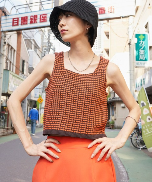 Auntie Rosa Holiday（アンティローザホリデー）の「スクエアジャガードニットタンク（タンクトップ・レディース・オフホワイト/ブルー/オレンジ・FREE）」の15枚目の写真