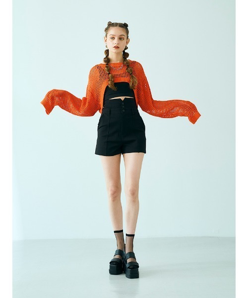 ENVYM（アンビー）の「クロップドメッシュニットＰＯ（ニット/セーター・レディース・ホワイト/オレンジ/ブラック・FREE）」の8枚目の写真