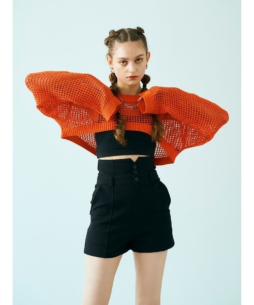 ENVYM（アンビー）の「クロップドメッシュニットＰＯ（ニット/セーター・レディース・ホワイト/オレンジ/ブラック・FREE）」の4枚目の写真