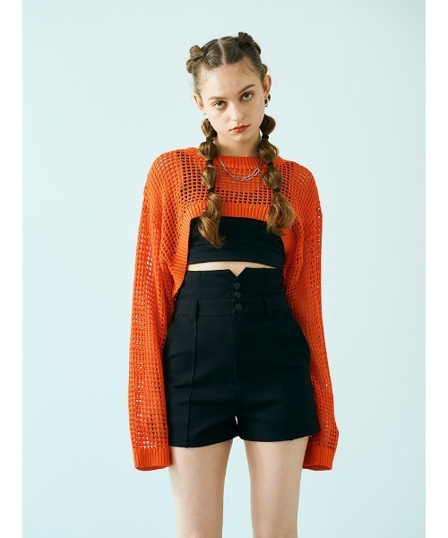 ENVYM（アンビー）の「クロップドメッシュニットＰＯ（ニット/セーター・レディース・ホワイト/オレンジ/ブラック・FREE）」の5枚目の写真