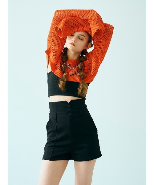 ENVYM（アンビー）の「クロップドメッシュニットＰＯ（ニット/セーター・レディース・ホワイト/オレンジ/ブラック・FREE）」の6枚目の写真