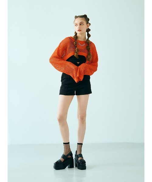 ENVYM（アンビー）の「クロップドメッシュニットＰＯ（ニット/セーター・レディース・ホワイト/オレンジ/ブラック・FREE）」の7枚目の写真