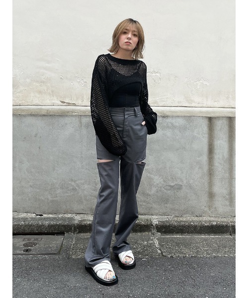 ENVYM（アンビー）の「クロップドメッシュニットＰＯ（ニット/セーター・レディース・ホワイト/オレンジ/ブラック・FREE）」の19枚目の写真