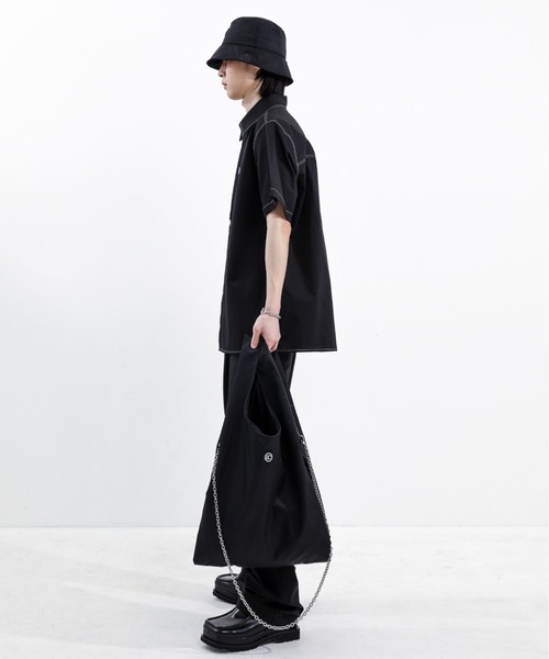 BASIC COTTON（ベーシックコットン）の「【BASIC COTTON/ベーシックコットン】NYLON BUCKET HAT/バケハ バケットハット ロゴバケハ 黒  韓国ブランド 韓国ファッション（ハット・メンズ・ブラック・ONE SIZE）」の6枚目の写真