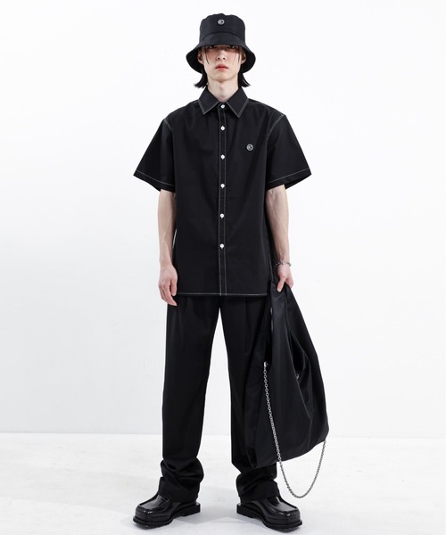 BASIC COTTON（ベーシックコットン）の「【BASIC COTTON/ベーシックコットン】NYLON BUCKET HAT/バケハ バケットハット ロゴバケハ 黒  韓国ブランド 韓国ファッション（ハット・メンズ・ブラック・ONE SIZE）」の2枚目の写真