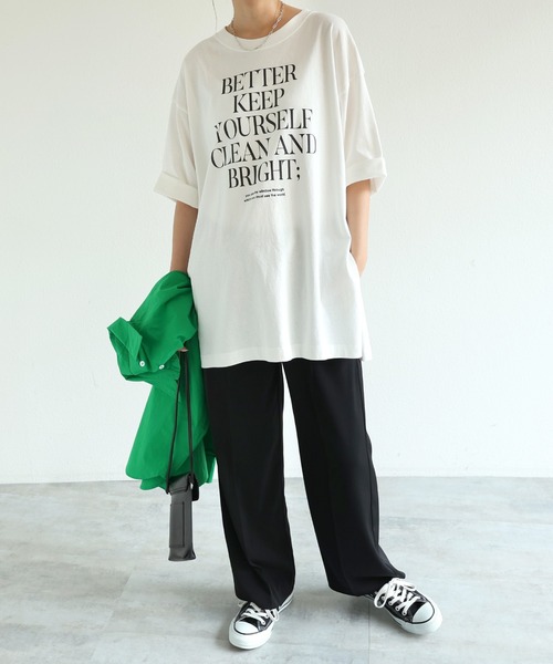 andme（アンドミー）の「コットン半袖オーバーサイズロゴプリントTシャツ（Tシャツ/カットソー・レディース・チャコールグレー/ベージュ/ネイビー/ホワイト×グリーン/ホワイト×グレー/ホワイト×パープル/パープル/ホワイト×ブラウン・M）」の12枚目の写真