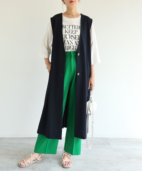 andme（アンドミー）の「コットン半袖オーバーサイズロゴプリントTシャツ（Tシャツ/カットソー・レディース・チャコールグレー/ベージュ/ネイビー/ホワイト×グリーン/ホワイト×グレー/ホワイト×パープル/パープル/ホワイト×ブラウン・M）」の14枚目の写真