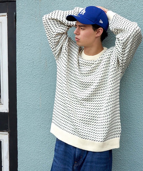 BARK MANHATTAN（バークマンハッタン）の「オーバーサイズ バーズアイ クルーネックニット（ニット/セーター・メンズ・ネイビー/グリーン/ブラック/ブラウン/アイボリー/レッド/チャコールグレー/グレー/ダークブラウン・M/L）」の17枚目の写真